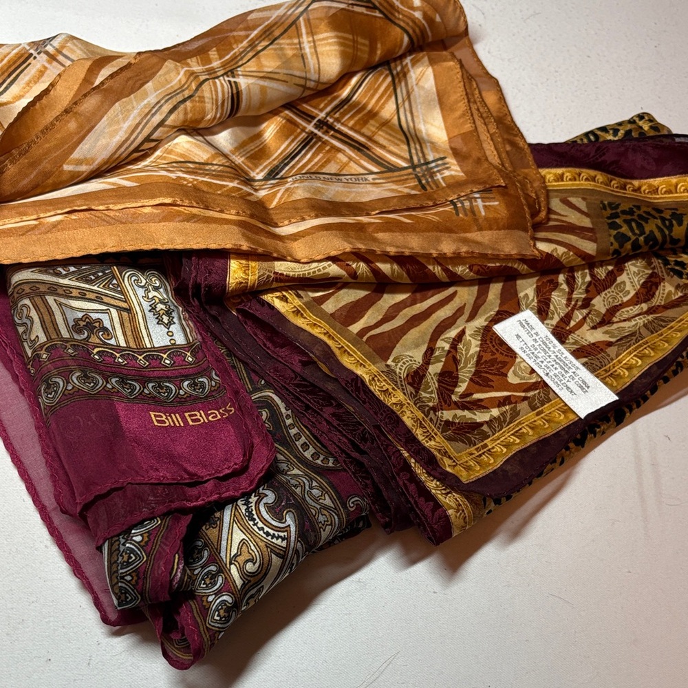 Lot of three fall/animal print silk scarves